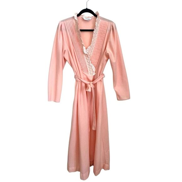 Sabrina Vintage Old Hollywood Pink Lace Satin Trim‎ wrap Robe women's OS - Picture 1 of 8